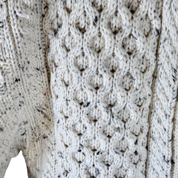 Celtic Country Men's Medium Cream 100% Wool Round Neck Cardigan Sweater Ireland - Picture 12 of 13